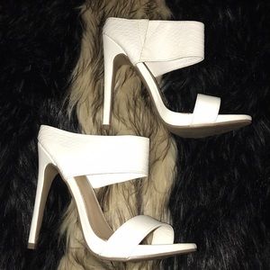 White open toe stiletto bootie
